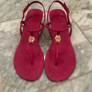 Tory Burch pink leather wedge sandals